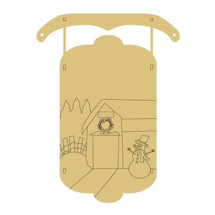 PPHQ Snowman and Barn Dimensional Sled Unfinished Wood Cutout Style 3