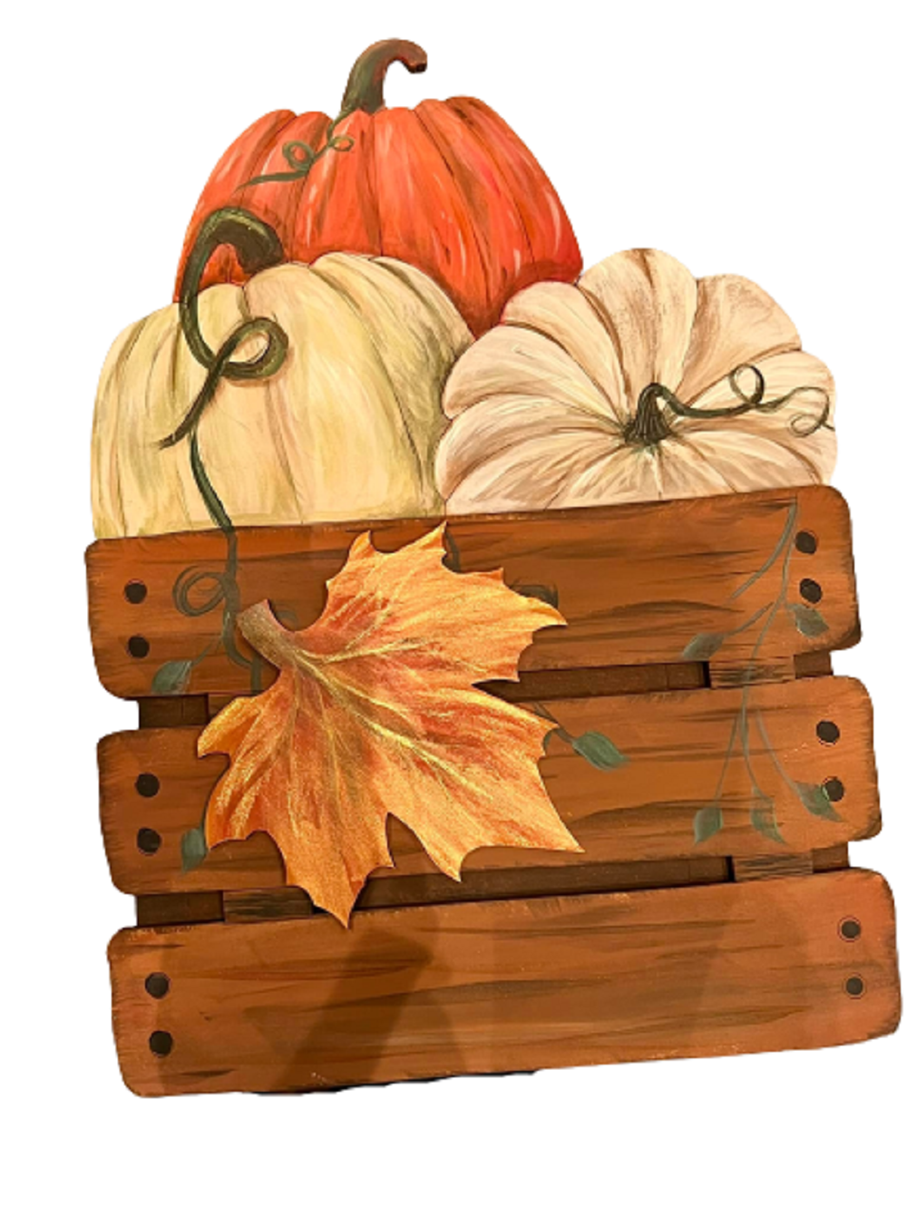 3D Design By Line Crate MDF Cutout Stacked Pumpkins With Maple Leaf In The Front - Unfinished For DIY