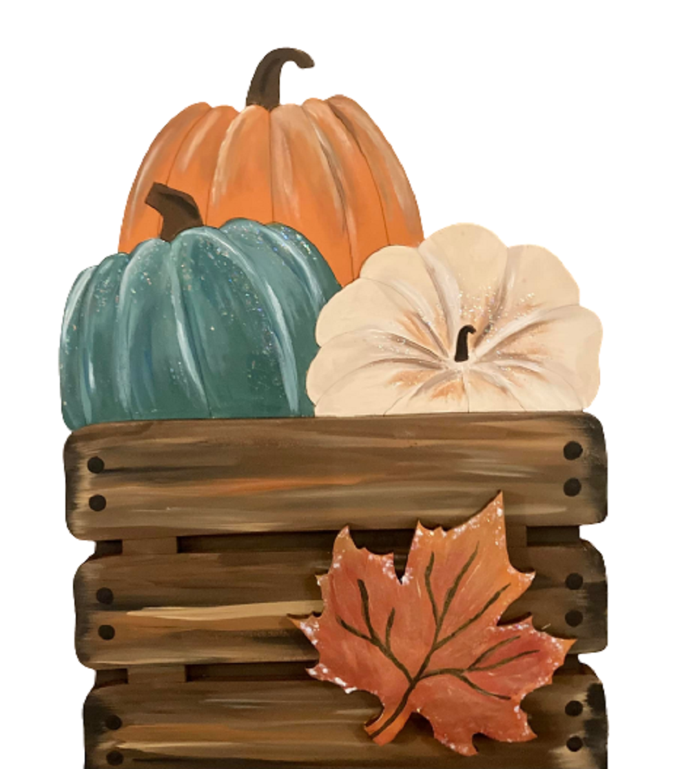3D Design By Line Crate MDF Cutout Stacked Pumpkins With Maple Leaf In The Front - Unfinished For DIY