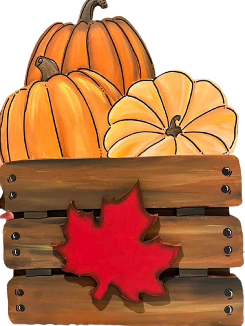 3D Design By Line Crate MDF Cutout Stacked Pumpkins With Maple Leaf In The Front - Unfinished For DIY