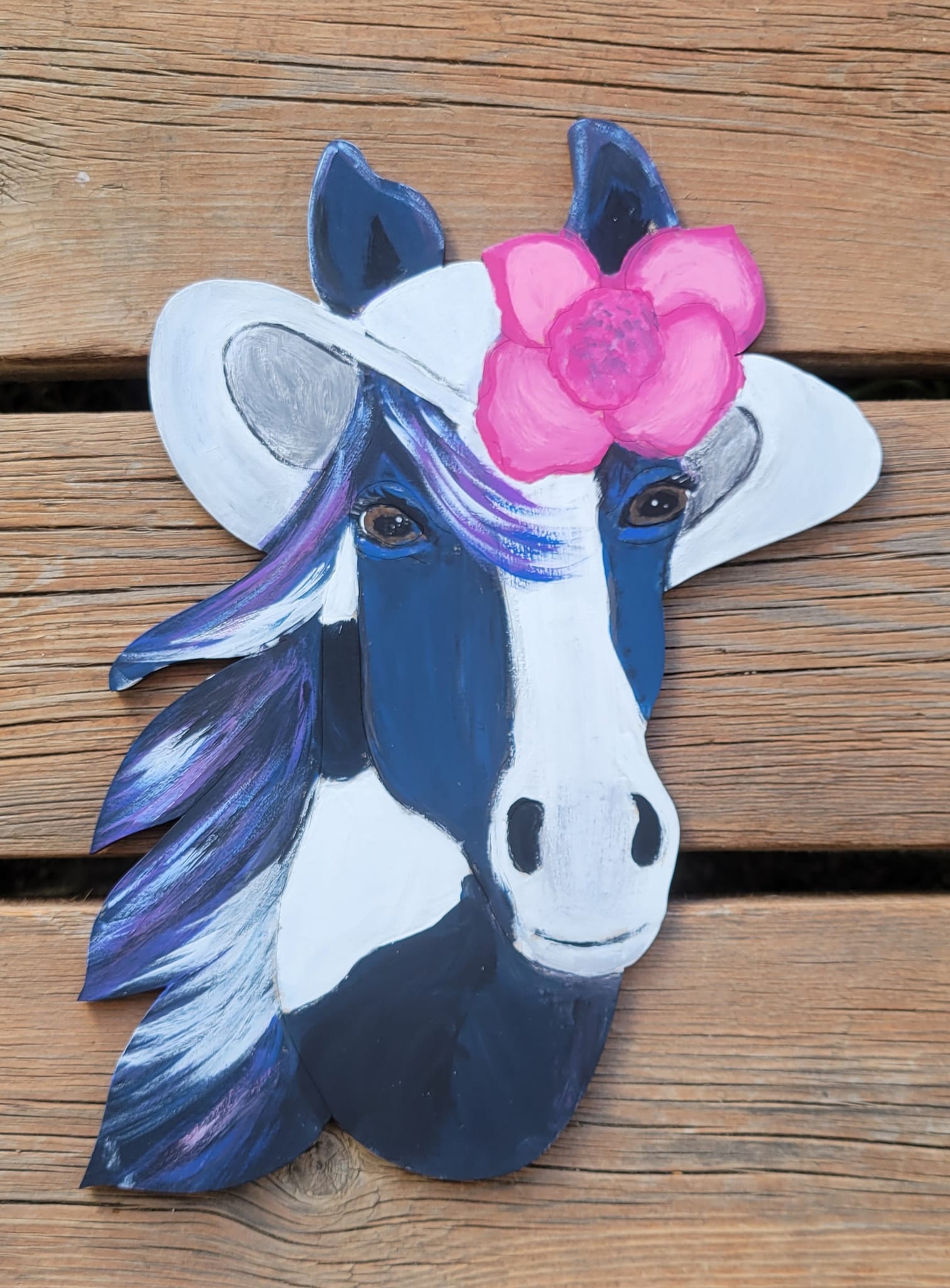Design By Line Horse MDF Cutout Head With Floral Crown - Unfinished For DIY