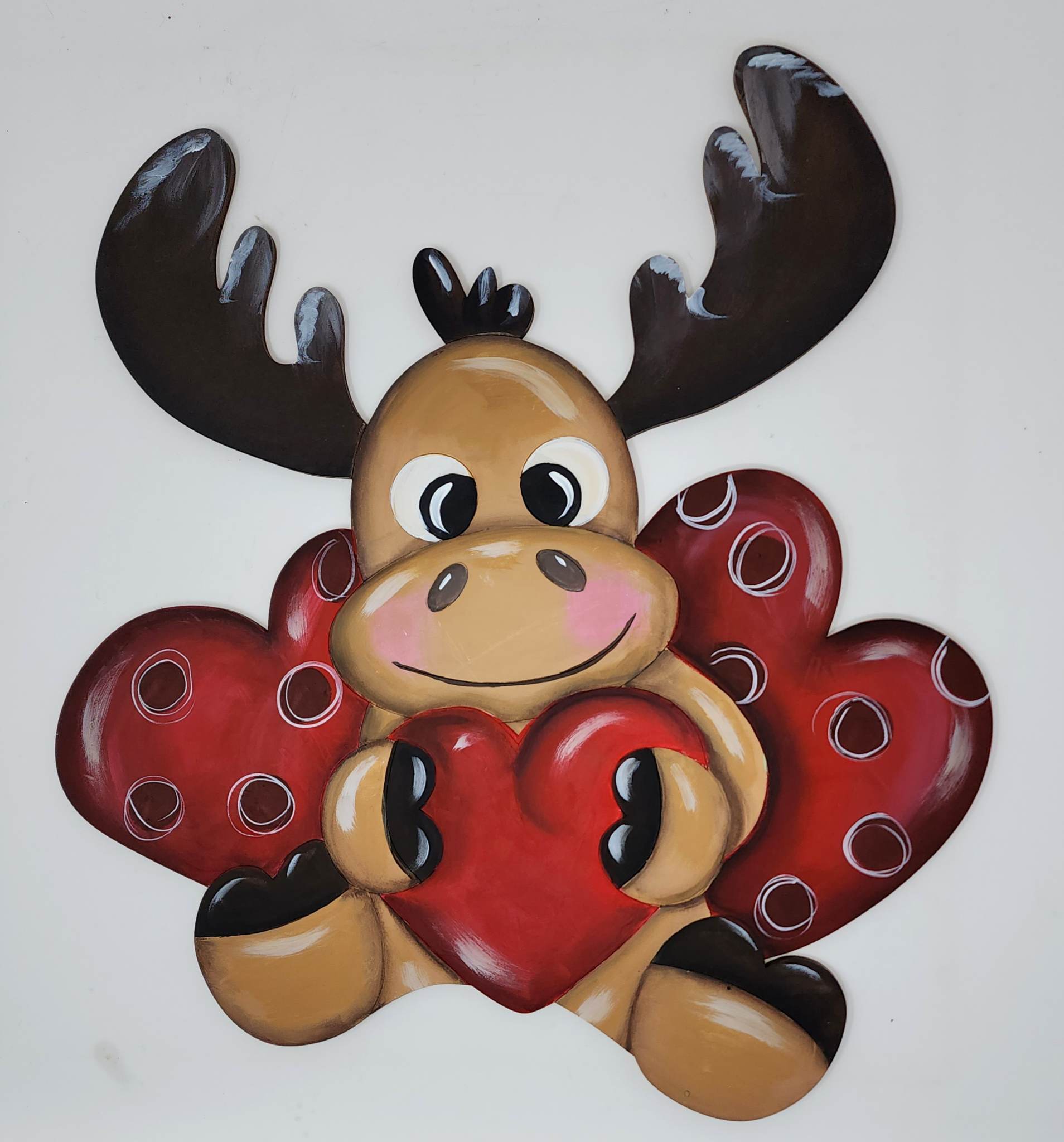 Design By Line Sitting Reindeer MDF Cutout With Hearts - Unfinished For DIY