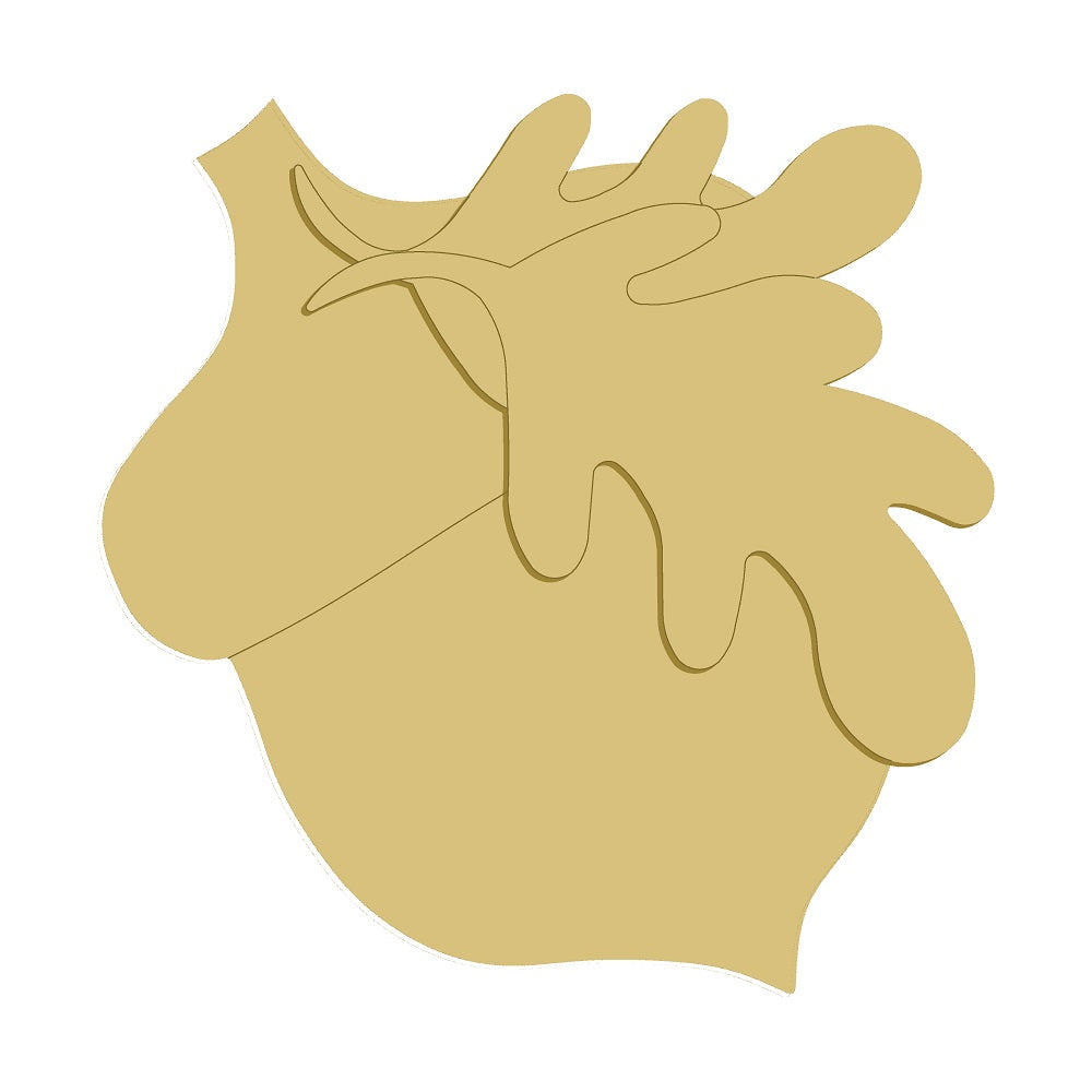 3D Acorn With Leaves MDF Cutout Autumn Nature Silhouette - Unfinished For DIY