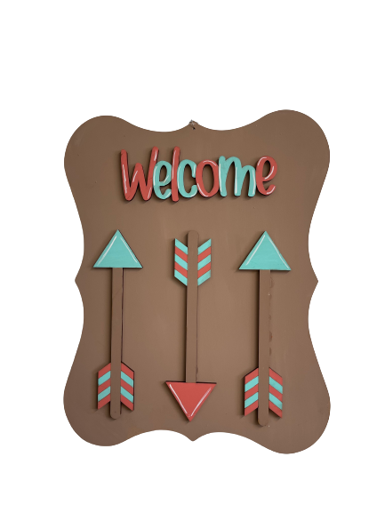 Design By Line Scalloped Rectangle MDF Cutout Welcome Arrows - Unfinished For DIY
