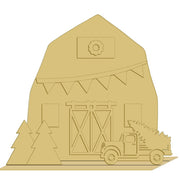 3D Barn MDF Cutout Barn Scene With Truck And Trees - Unfinished For DIY