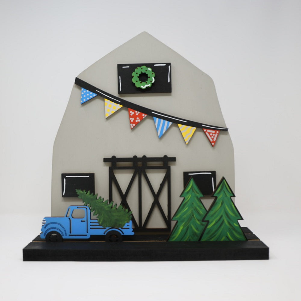 3D Barn MDF Cutout Barn Scene With Truck And Trees - Unfinished For DIY