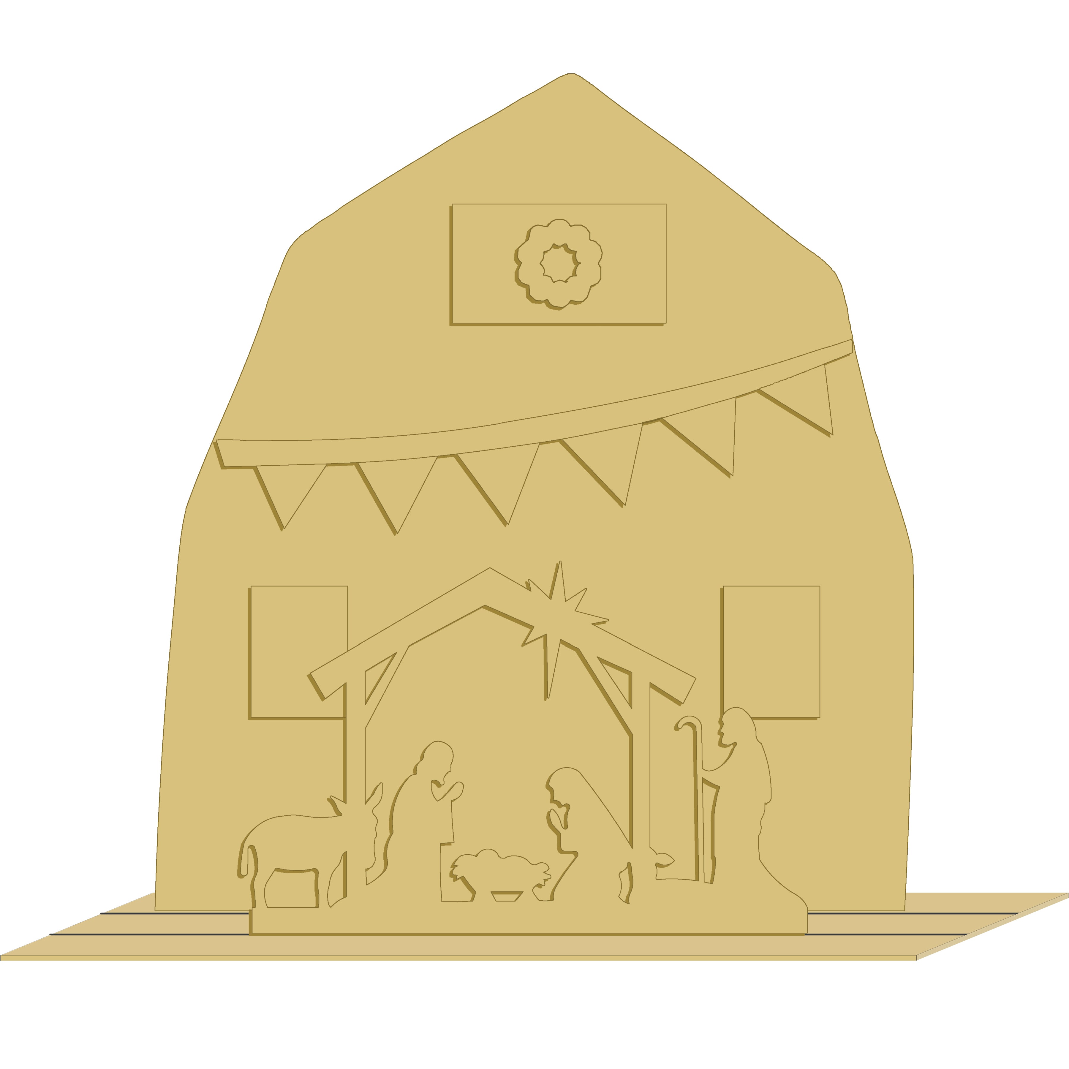3D Barn MDF Cutout Nativity Scene - Unfinished For DIY