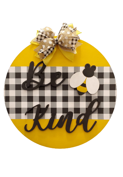 Design By Line Round MDF Cutout Be Kind With Bee On Plank - Unfinished For DIY
