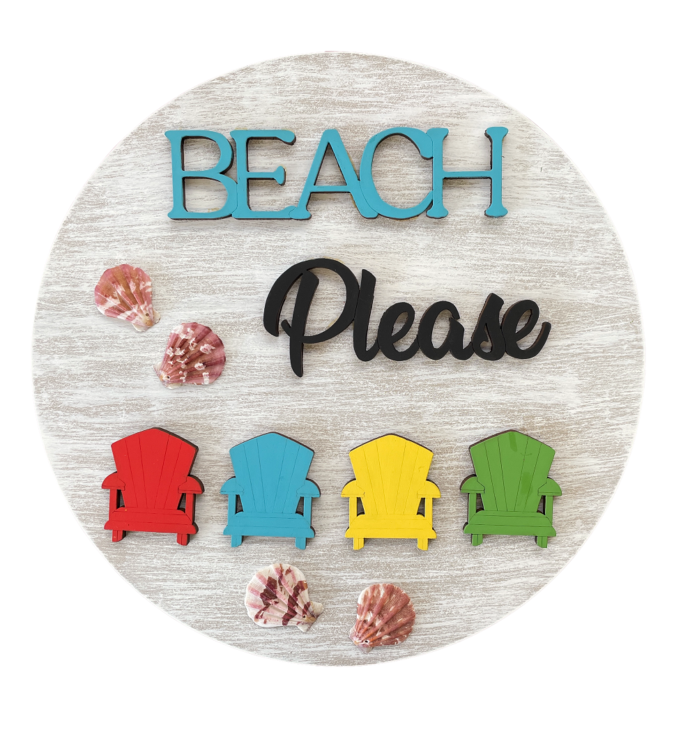 Design By Line Round MDF Cutout Beach Please Four Adirondack Chairs Silhouette - Unfinished For DIY
