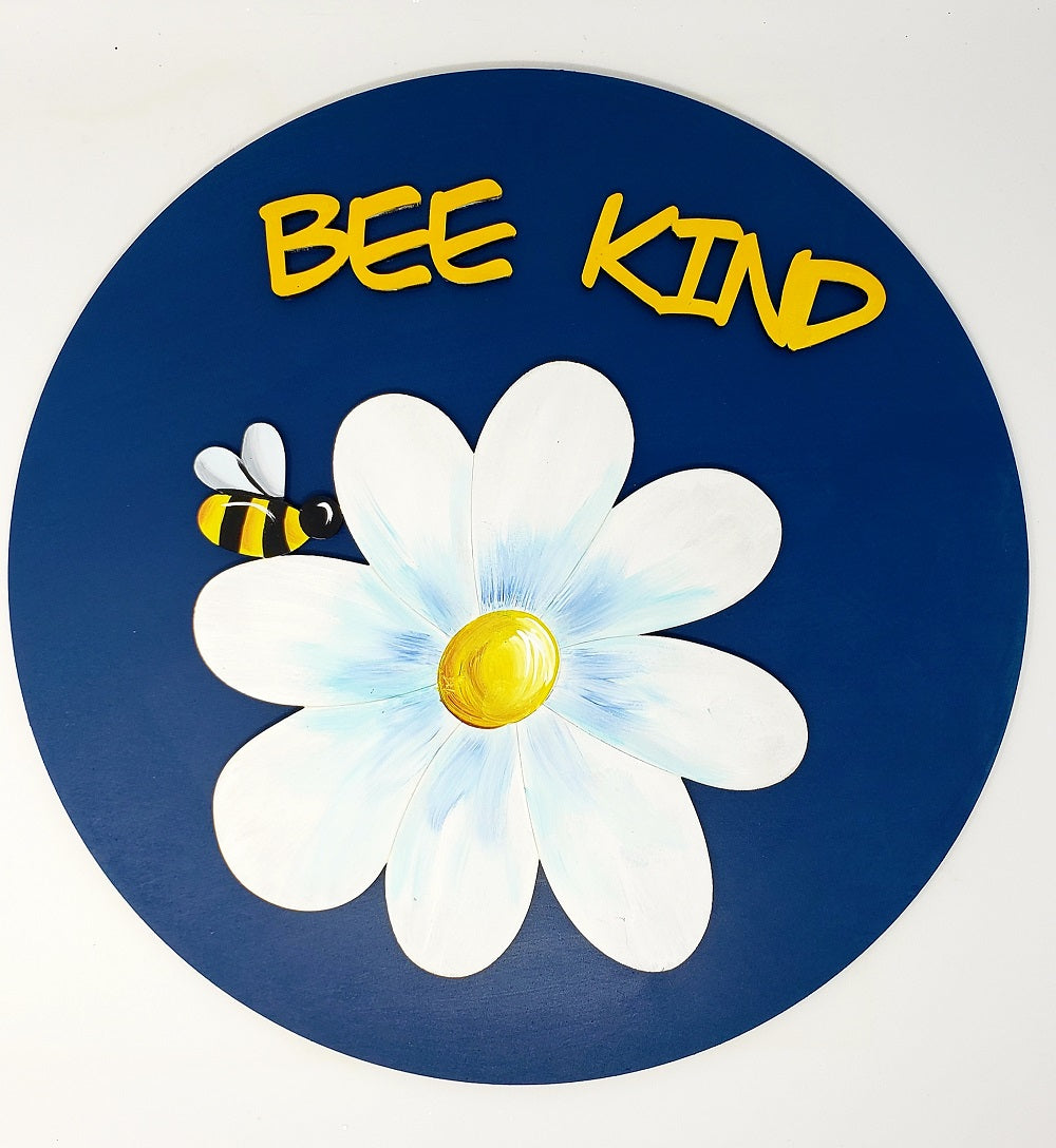 3D Round MDF Cutout Bee Kind Flower - Unfinished For DIY