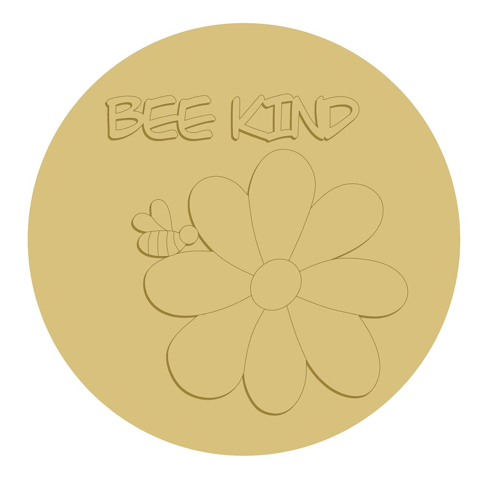 3D Round MDF Cutout Bee Kind Flower - Unfinished For DIY