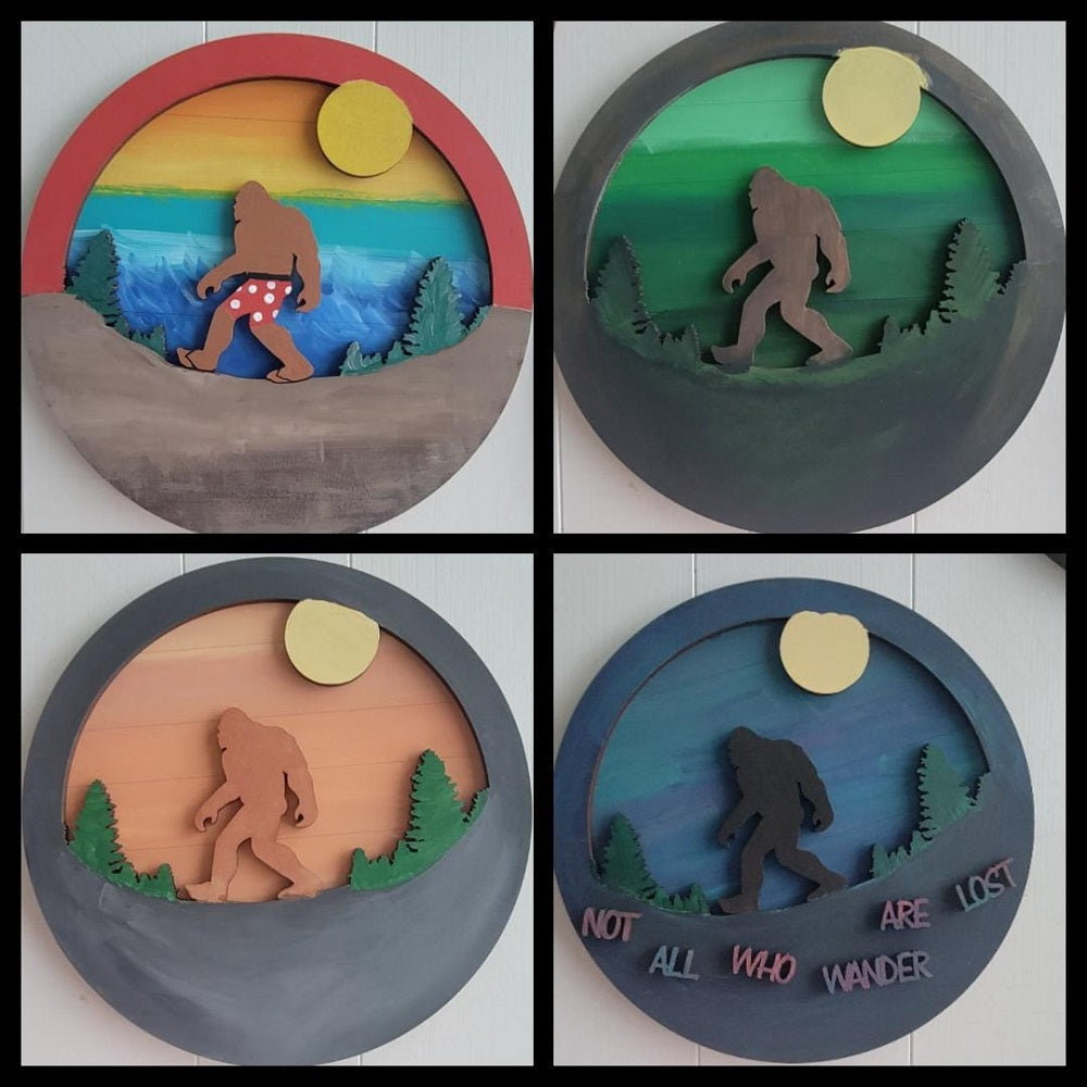 3D Round MDF Cutout Not All Who Wander Are Lost Bigfoot - Unfinished For DIY