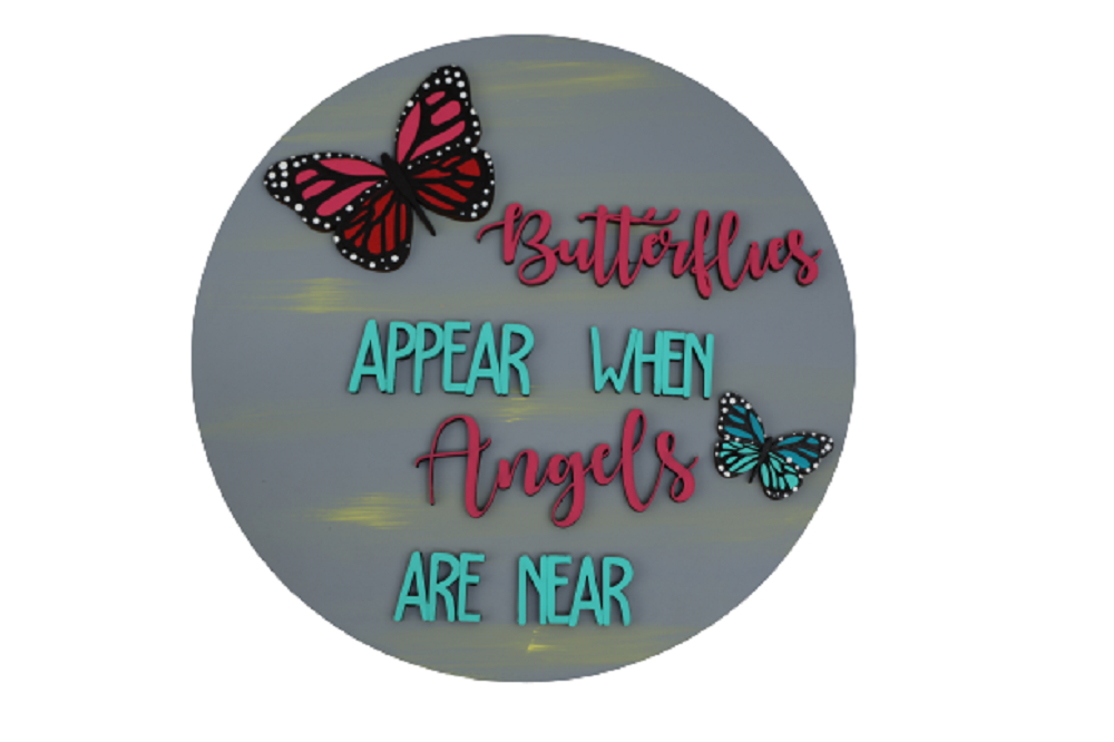 Design By Line Round MDF Cutout Butterflies Appear When Angels Are Near - Unfinished For DIY