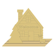 3D Cabin MDF Cutout Welcome Deer & Pine Tree Scene - Unfinished For DIY