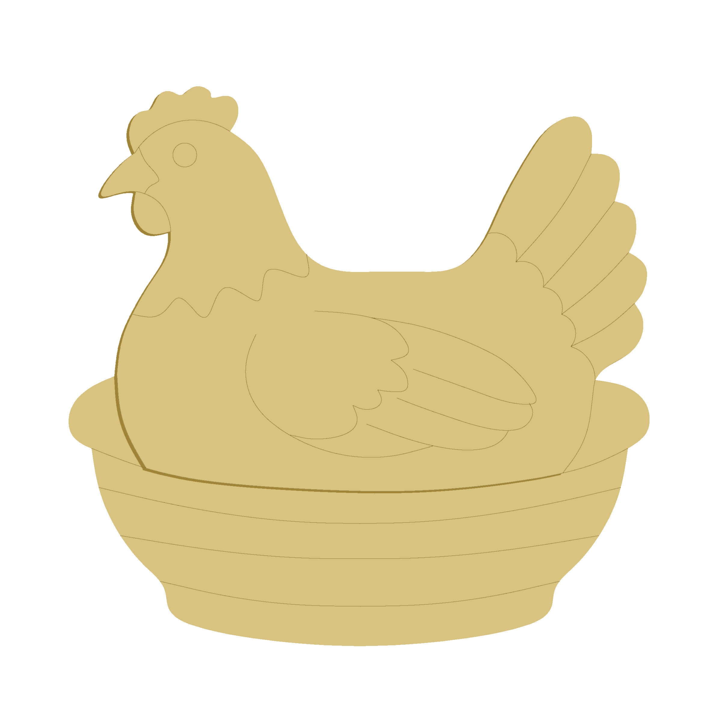 3D Chicken in Basket  MDF Cutout   - Unfinished For DIY