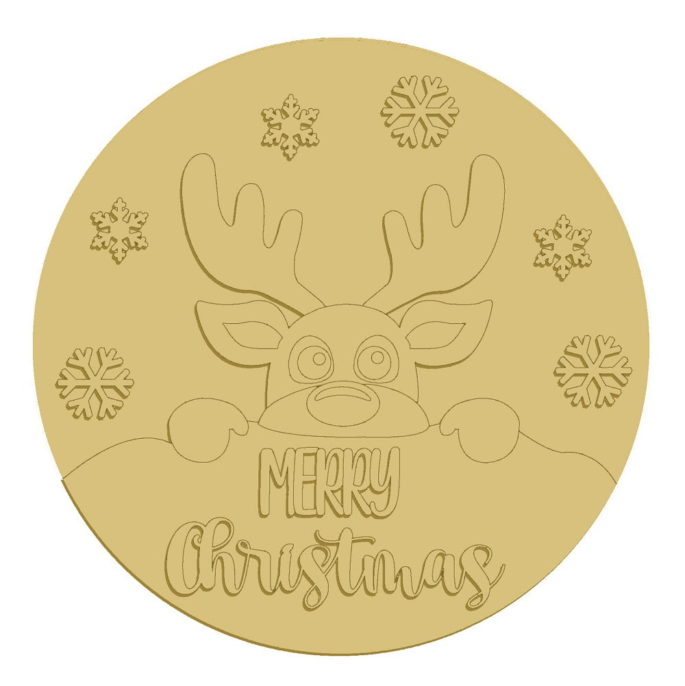 3D Round MDF Cutout Merry Christmas Reindeer Snowflakes - Unfinished For DIY