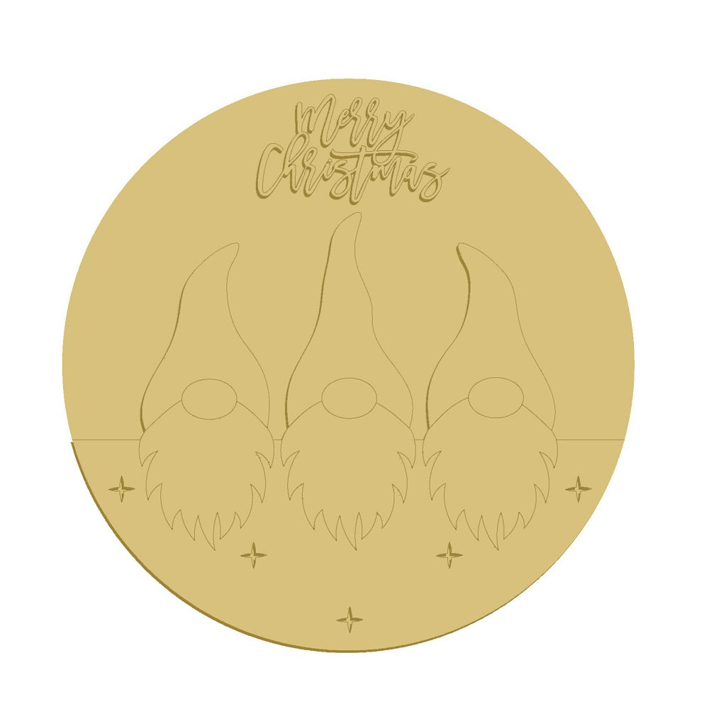 3D Round MDF Cutout Merry Christmas Gnomes - Unfinished For DIY