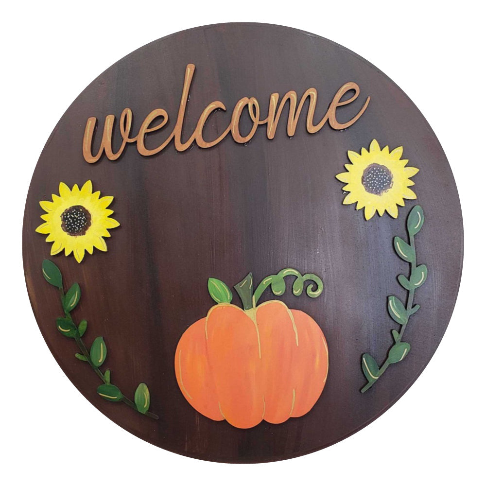 3D Round MDF Cutout Welcome Pumpkin - Unfinished For DIY