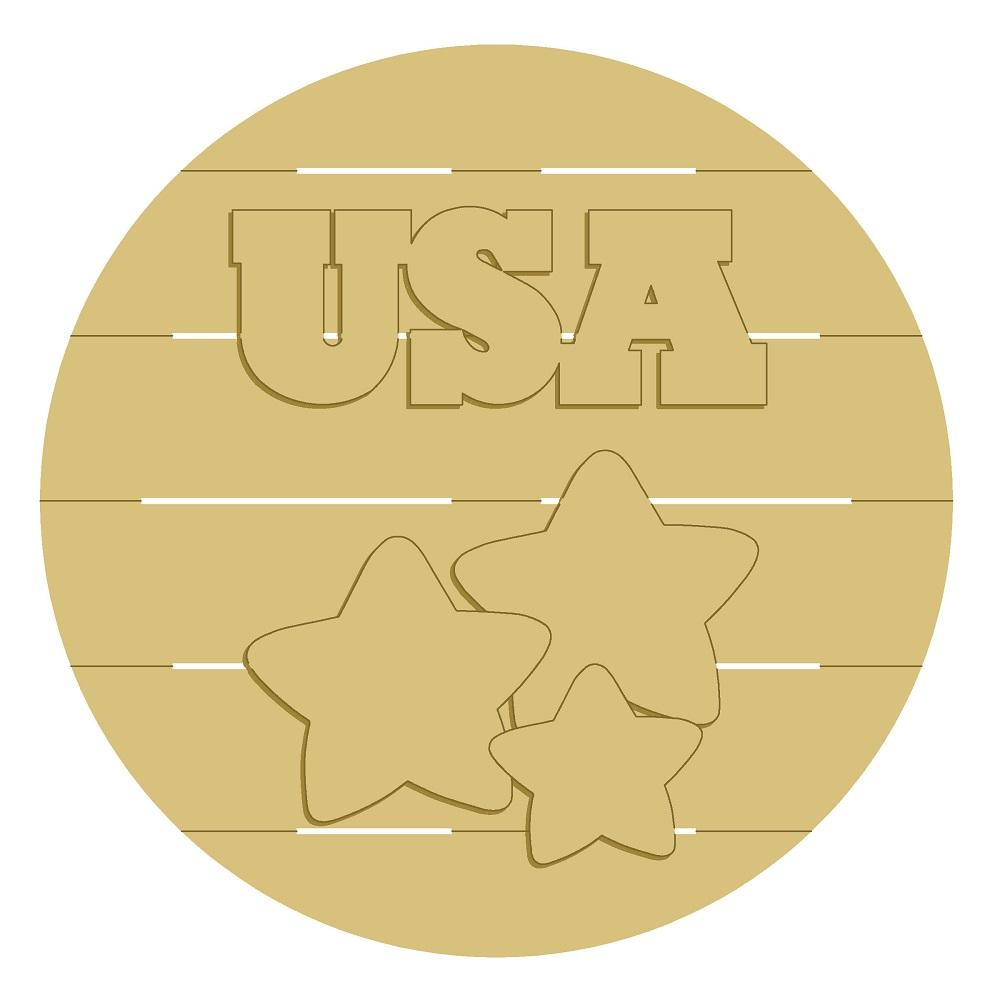 3D Round Pallet MDF Cutout USA With Stars - Unfinished For DIY
