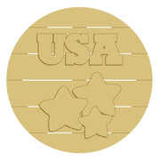 3D Round Pallet MDF Cutout USA With Stars - Unfinished For DIY