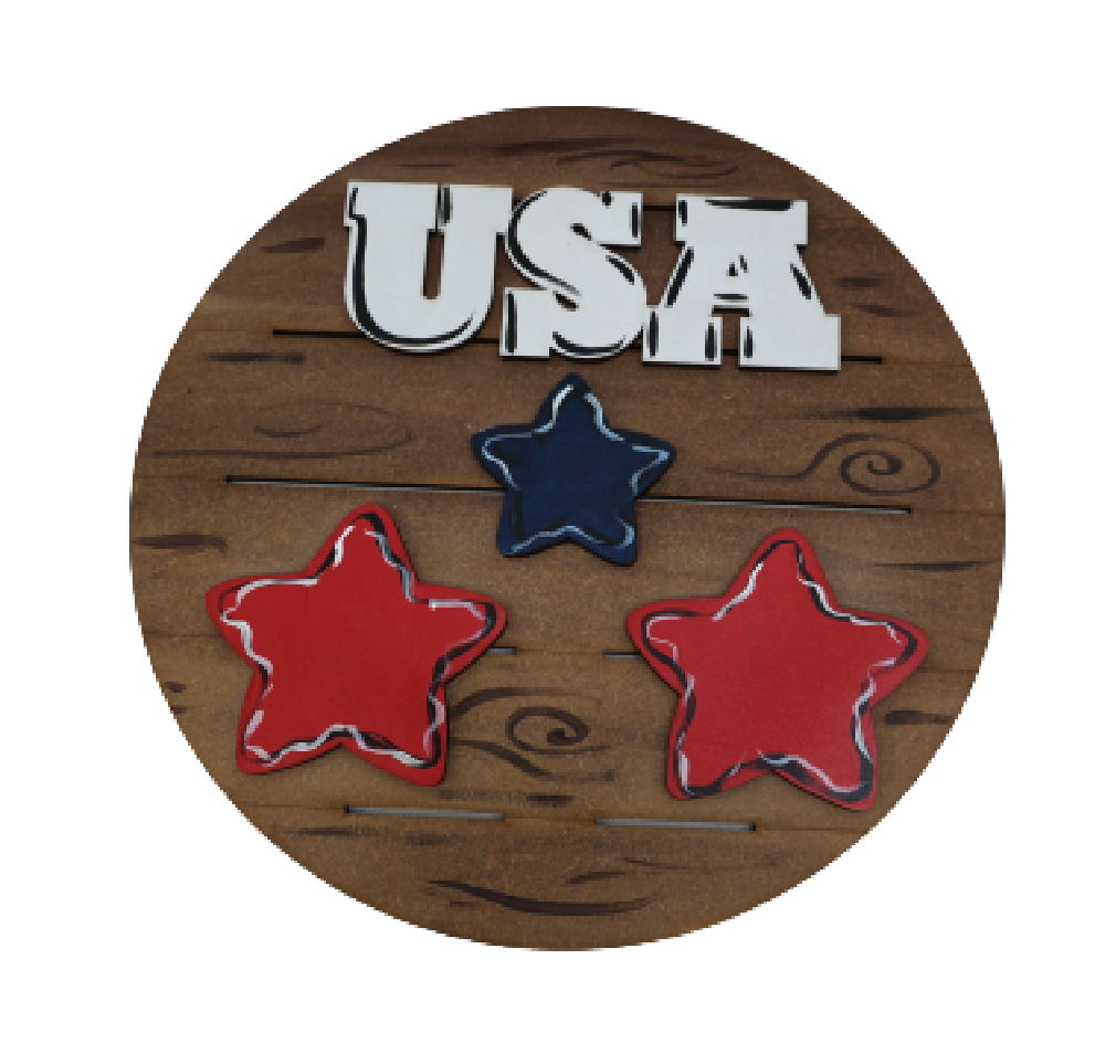 3D Round Pallet MDF Cutout USA With Stars - Unfinished For DIY
