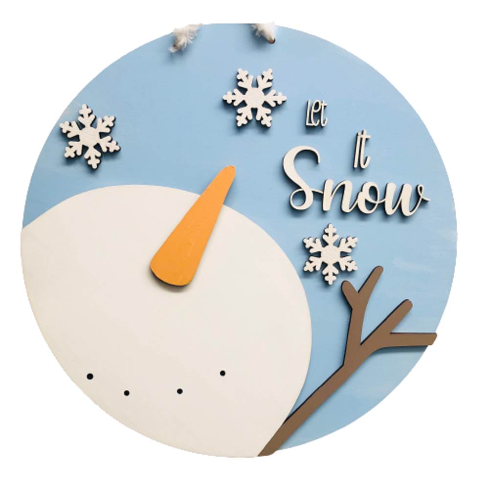 3D Round MDF Cutout Let It Snow Snowflakes - Unfinished For DIY