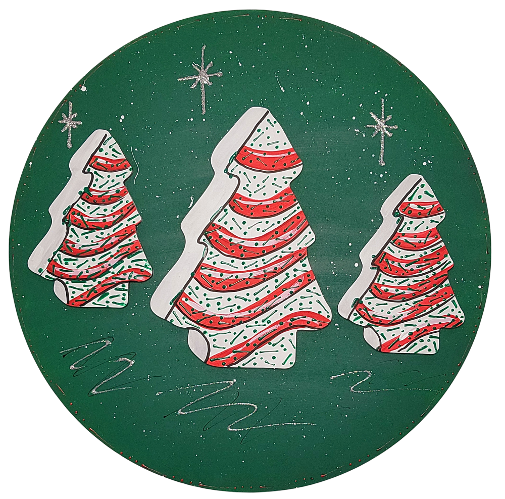Design By Line Round MDF Cutout Three Christmas Trees - Unfinished For DIY