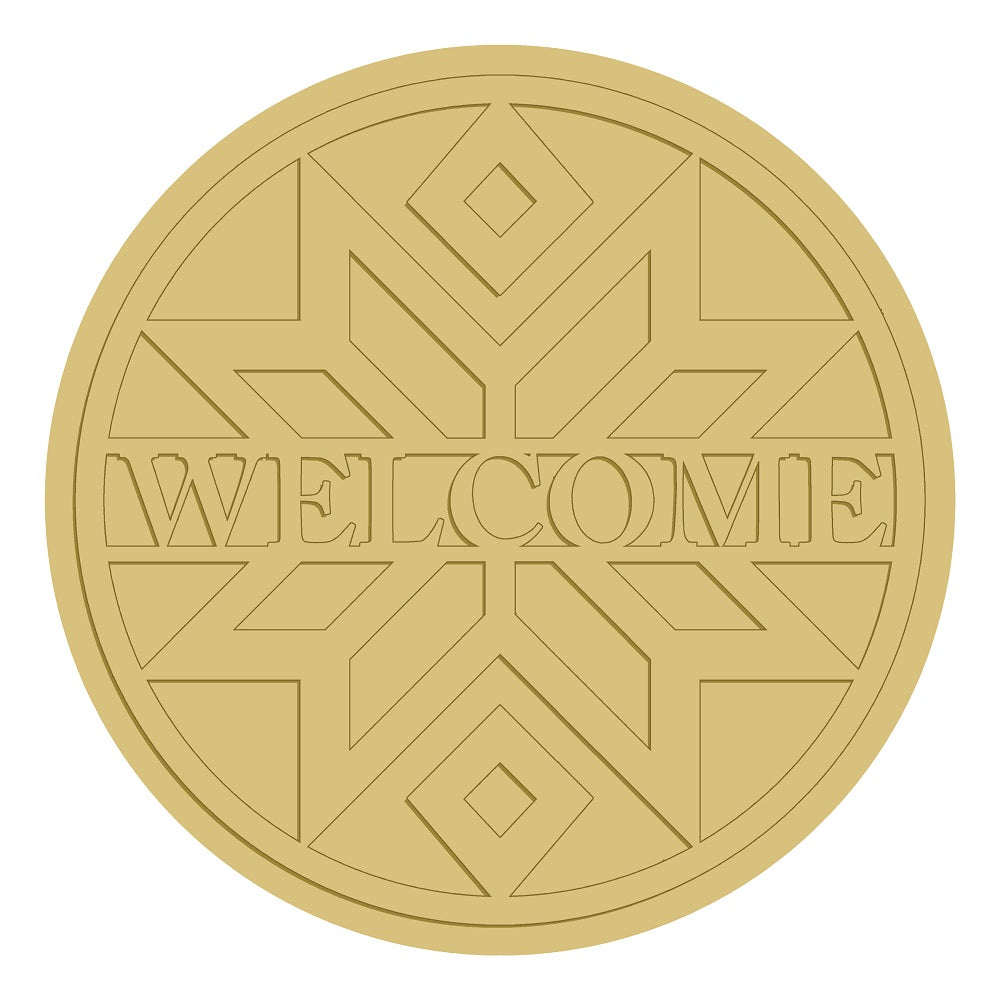 3D Round MDF Cutout WELCOME Geometric Pattern - Unfinished For DIY