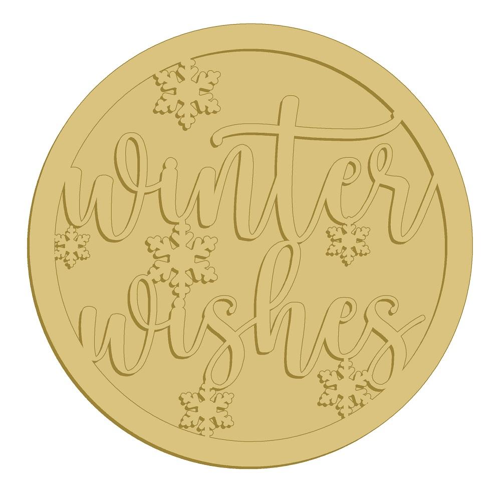 3D Round MDF Cutout Winter Wishes With Snowflakes - Unfinished For DIY