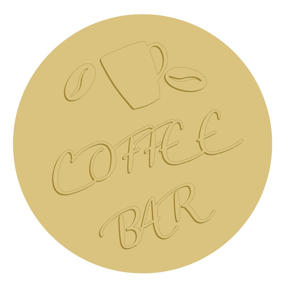 3D Round MDF Cutout Coffee Bar With Cup And Beans - Unfinished For DIY