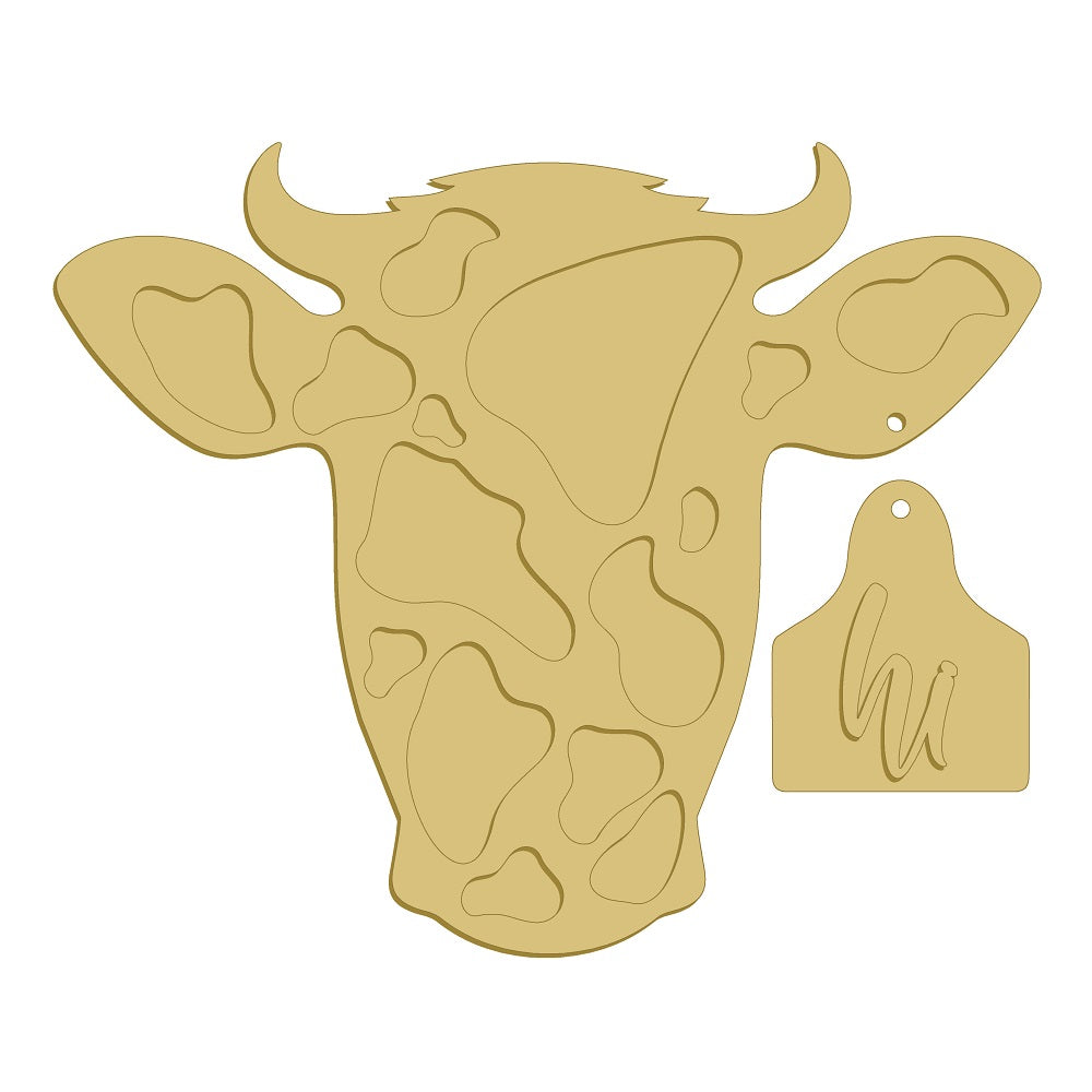 3D Cow Head MDF Cutout Hi Tag - Unfinished For DIY