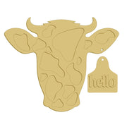 3D Cow Head MDF Cutout Hello Tag - Unfinished For DIY