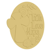 3D Oval MDF Cutout Faith Love Hope - Unfinished For DIY
