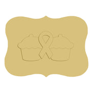 3D Plaque MDF Cutout Two Cupcakes With Ribbon For Breast Cancer - Unfinished For DIY