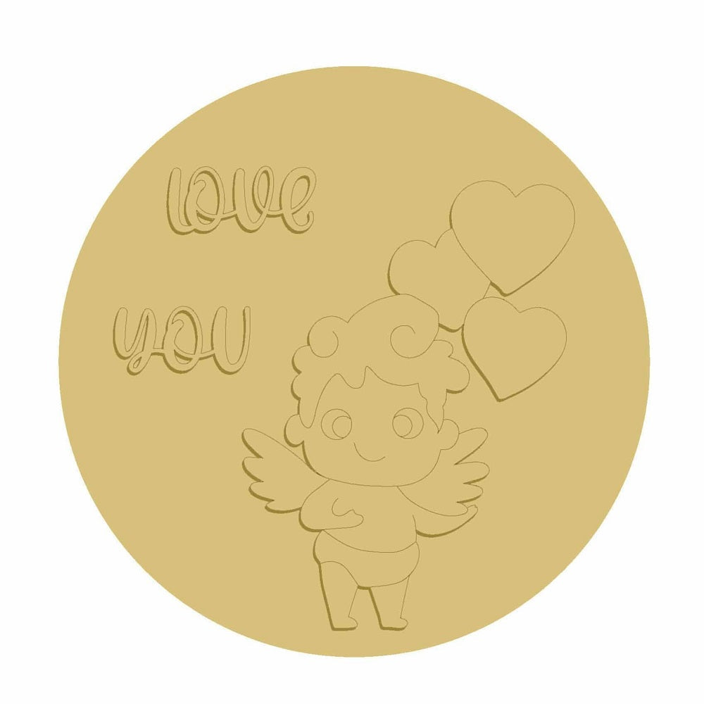 3D Round MDF Cutout Cupid With Wings Love You Hearts - Unfinished For DIY