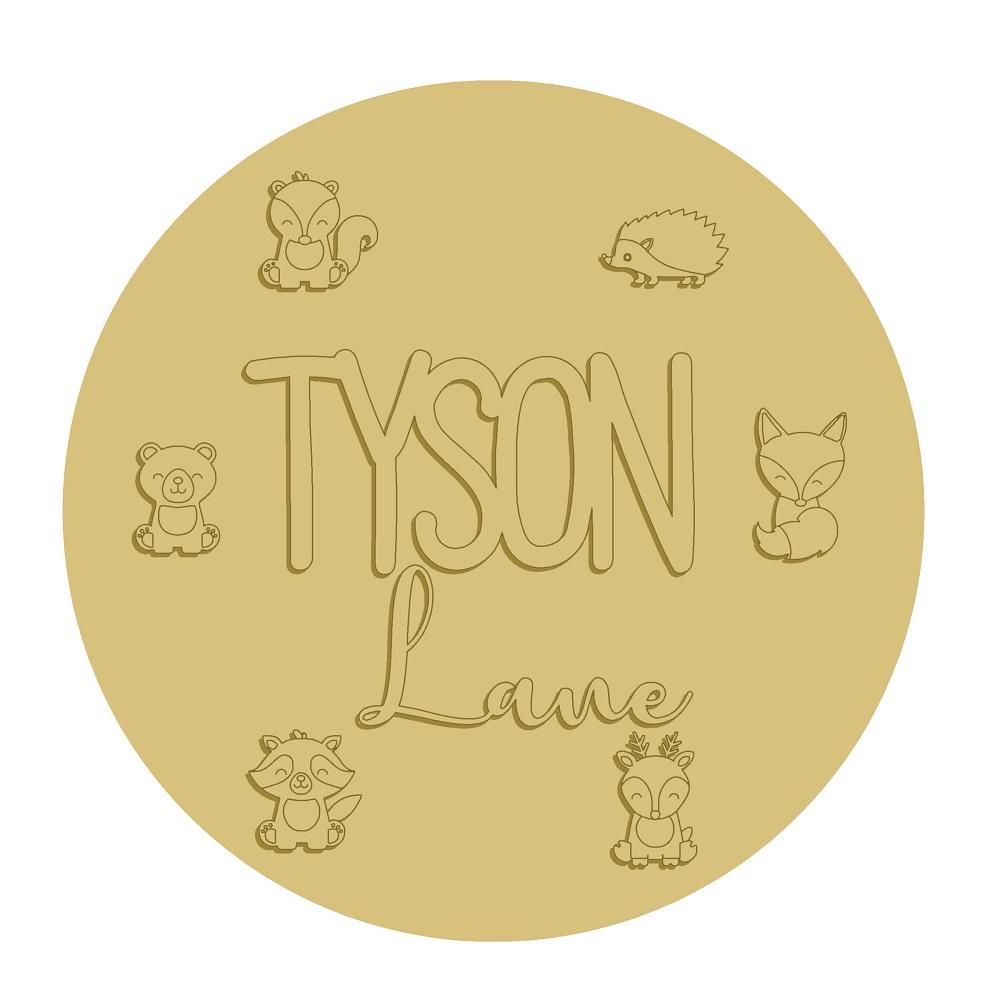 3D Round MDF Cutout Tyson Lane With Woodland Animals - Unfinished For DIY