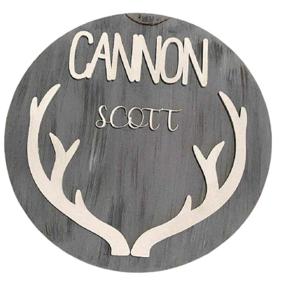 3D Round MDF Cutout Cannon Scott Antlers - Unfinished For DIY