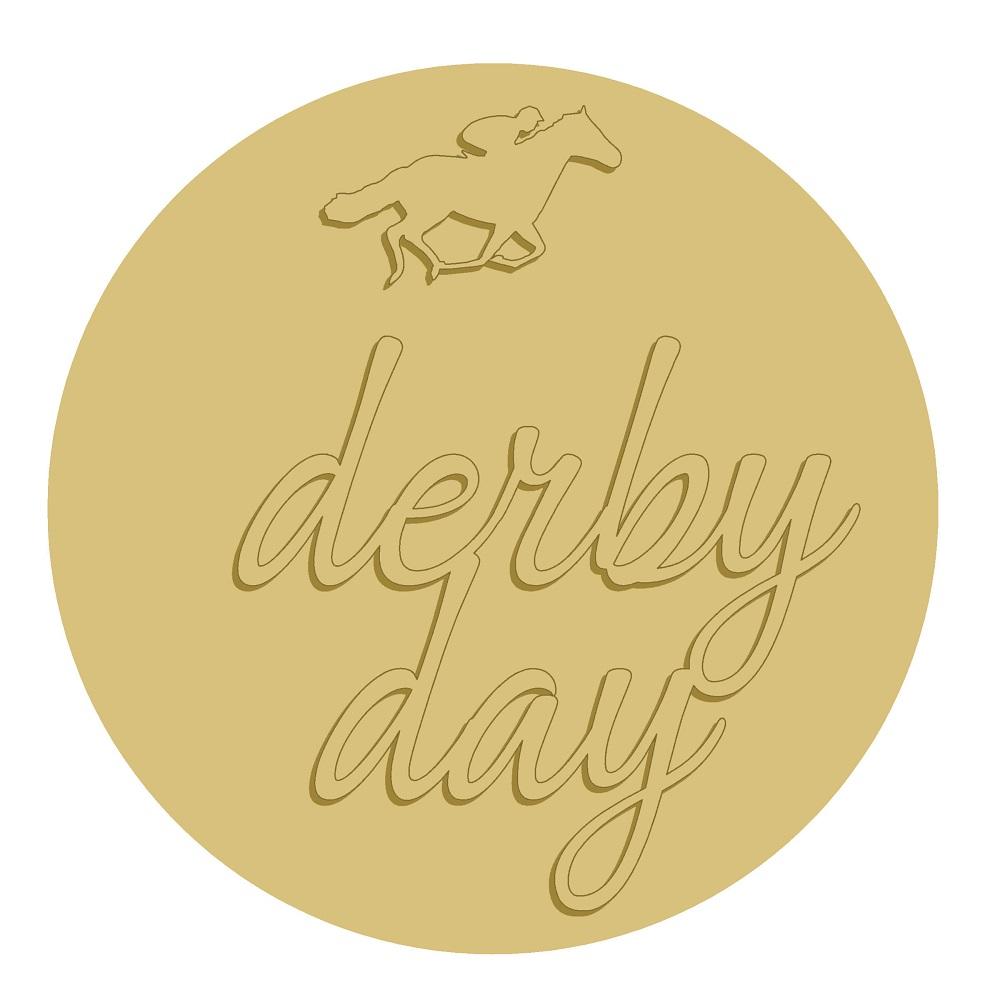 3D Round MDF Cutout Derby Day Script With Horse Silhouette - Unfinished For DIY
