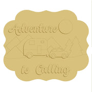 3D Design By Line Scalloped Plaque MDF Cutout Adventure Is Calling Camper And Car Scene With Mountains - Unfinished For DIY