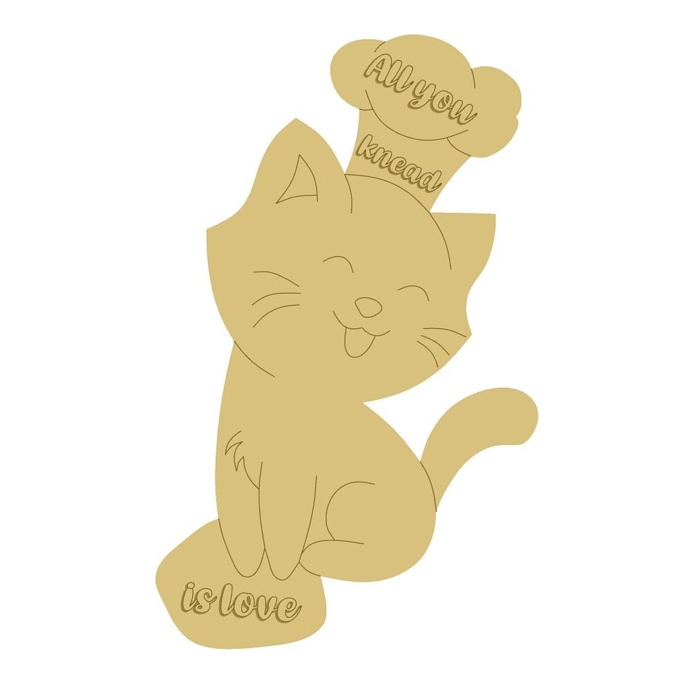 3D Design By Line Cat MDF Cutout All You Knead Is Love - Unfinished For DIY