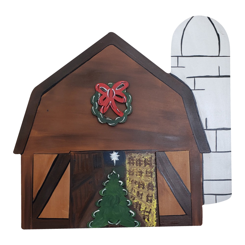 3D Design By Line Barn MDF Cutout Christmas Wreath And Tree With A Silo- Unfinished For DIY
