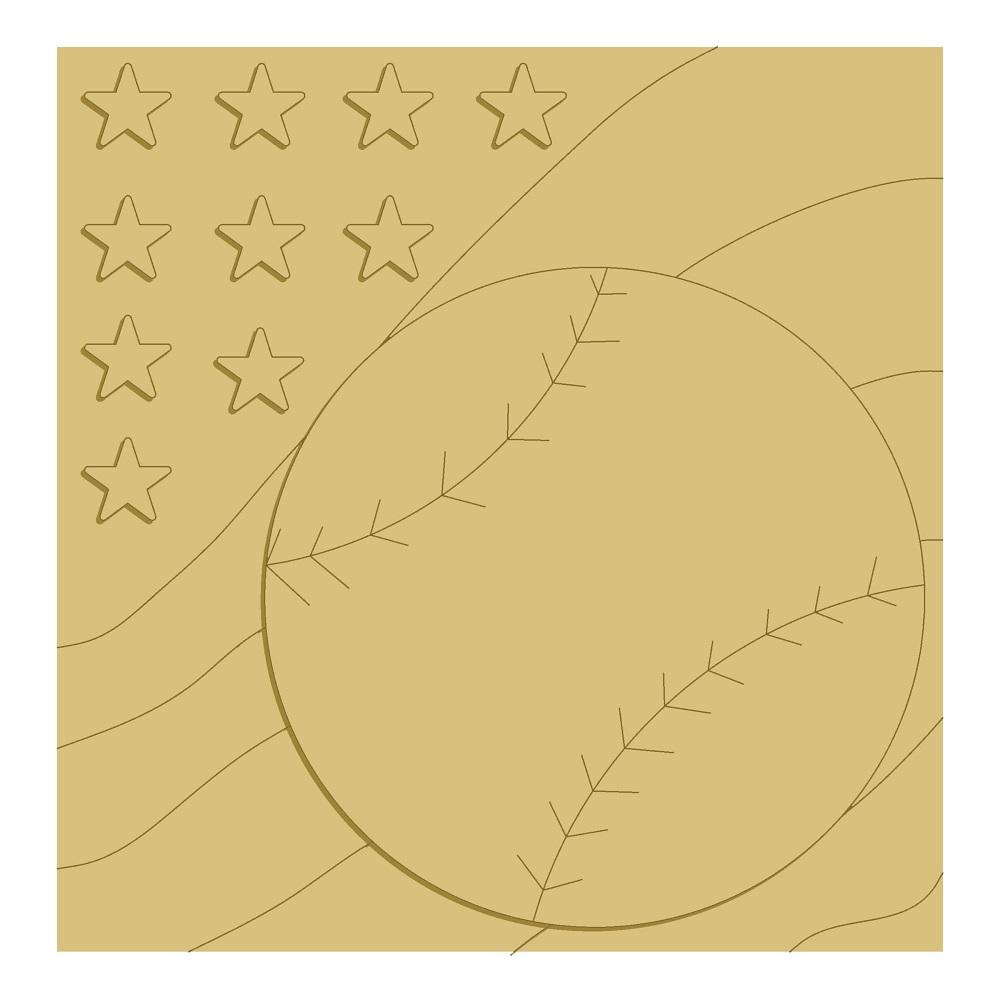 3D Design By Line Square MDF Cutout Baseball Flag - Unfinished For DIY
