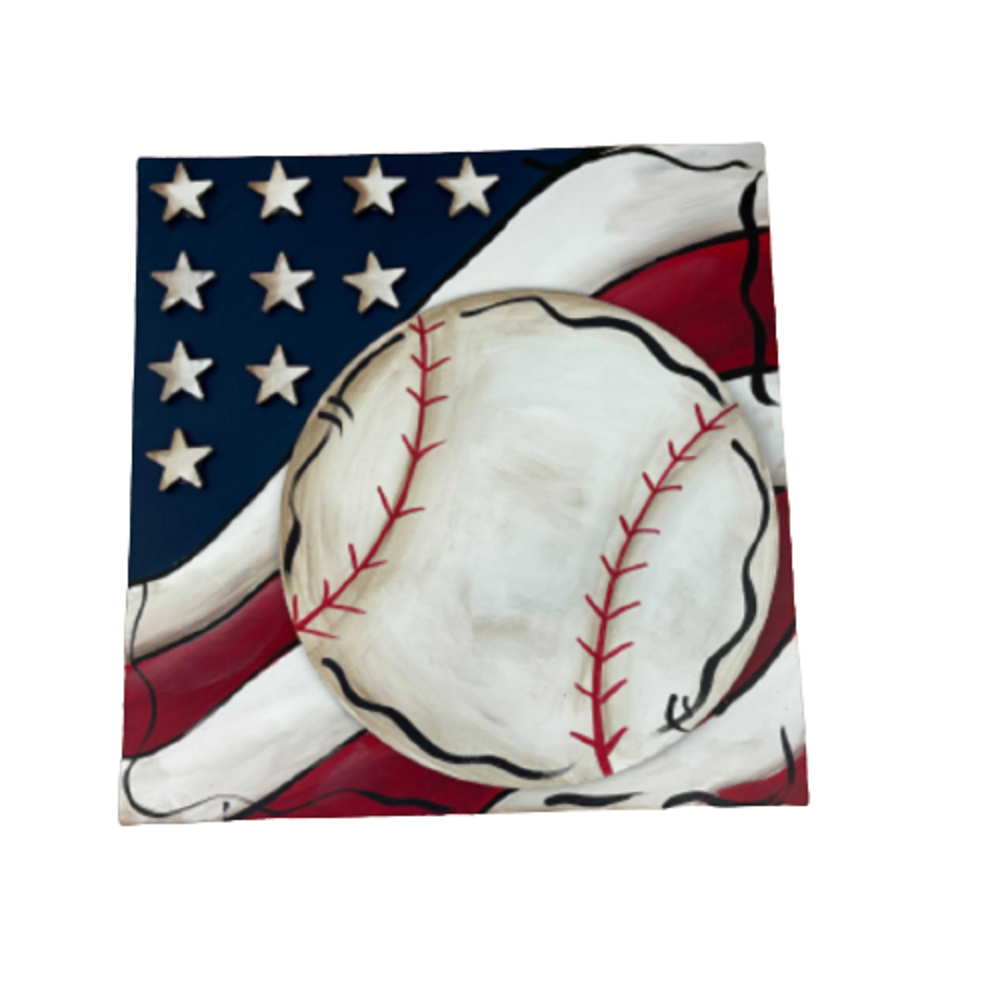 Design By Line Baseball MDF Cutout Baseball Flag Stars And Stripes Pattern - Unfinished For DIY