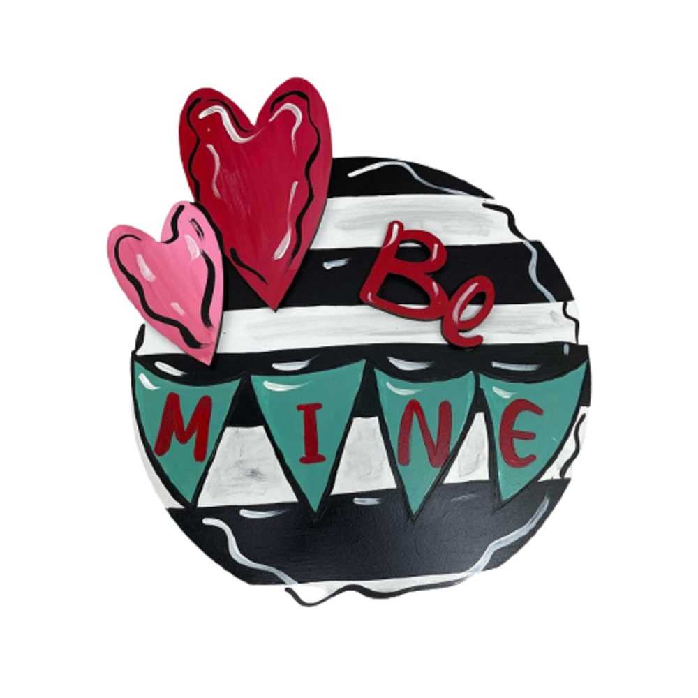 3D Design By Line Round MDF Cutout Be Mine Pennant With Hearts - Unfinished For DIY