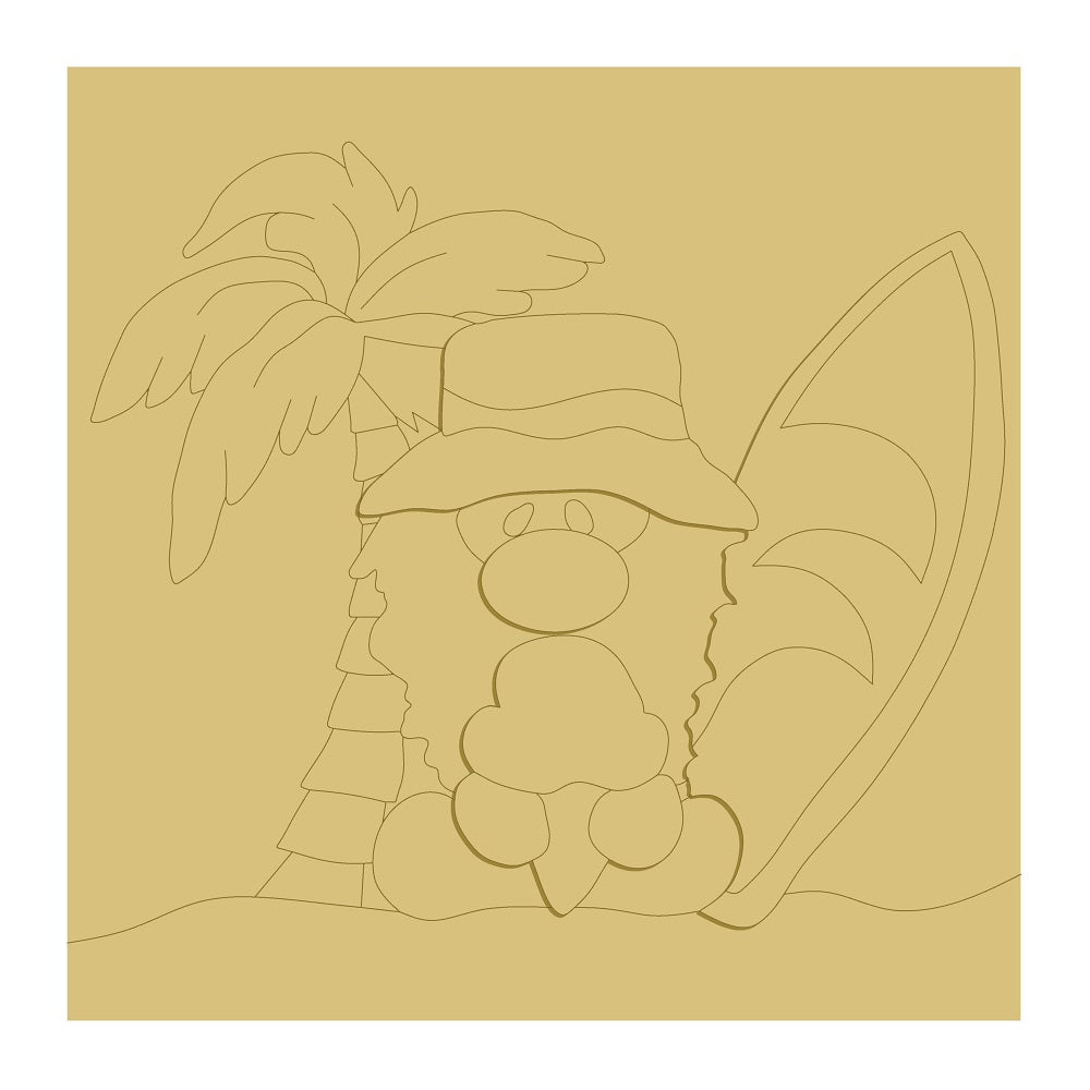 3D Design By Line Square MDF Cutout Beach Scene With Gnome - Unfinished For DIY