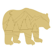 3D Design By Line Bear MDF Cutout Forest Scene With Mountains And Trees - Unfinished For DIY