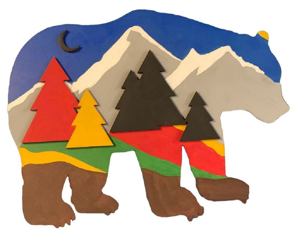 Design By Line Bear MDF Cutout Mountain Forest Scene - Unfinished For DIY