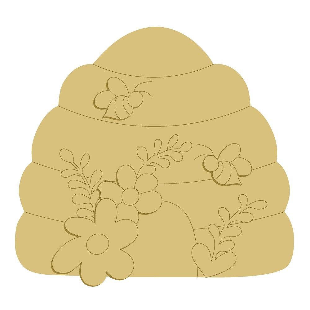 3D Design By Line Beehive MDF Cutout Bee And Floral Design - Unfinished For DIY