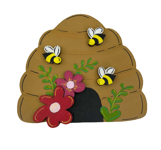 3D Design By Line Beehive MDF Cutout Bee And Floral Design - Unfinished For DIY