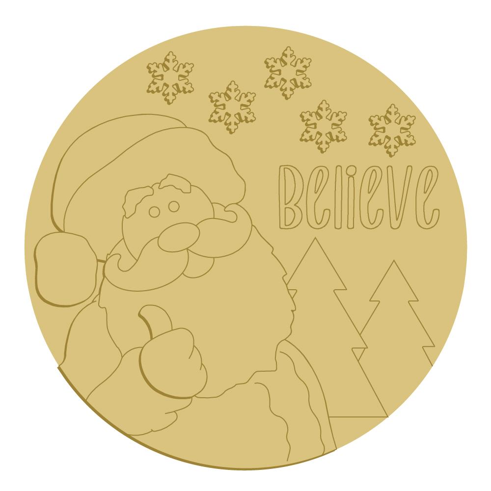 3D Design By Line Round MDF Cutout Believe Santa - Unfinished For DIY